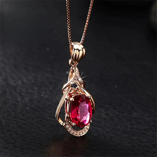 Exquisite Red Crystal Gold Necklace | Gold