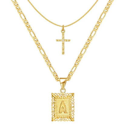 Cross Initial Necklace Set | Gold