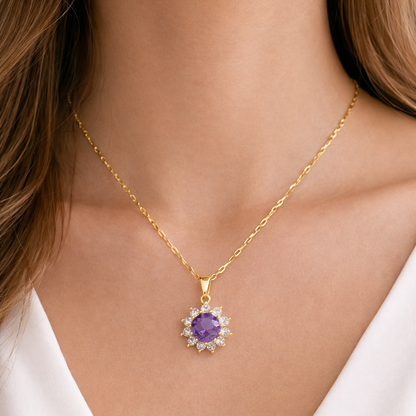 Amethyst Sunflower Necklace | Gold