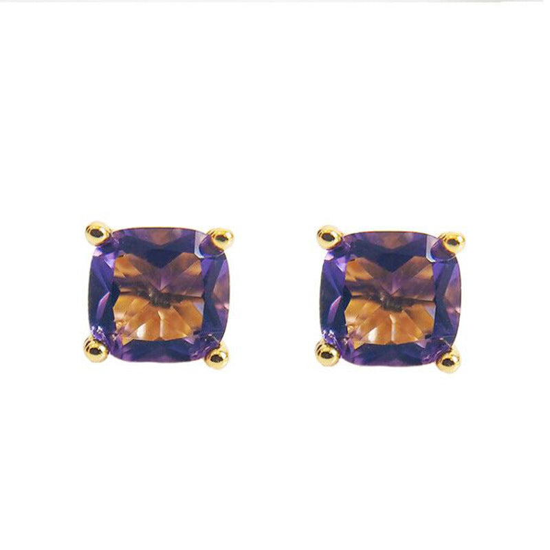 Amethyst Square Studs | Gold