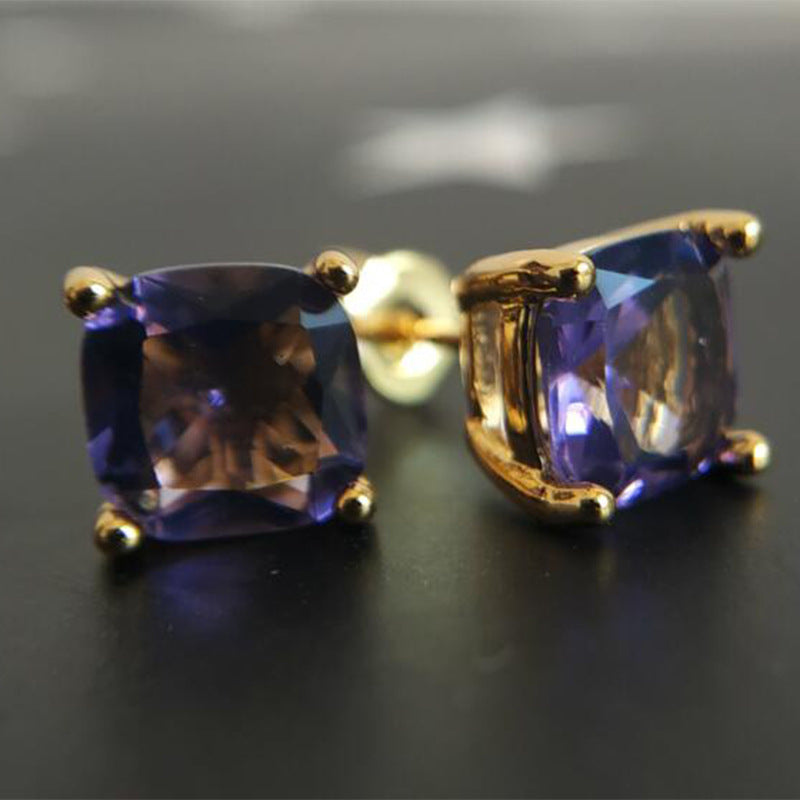 Amethyst Square Studs | Gold