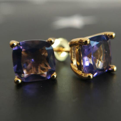 Amethyst Square Studs | Gold
