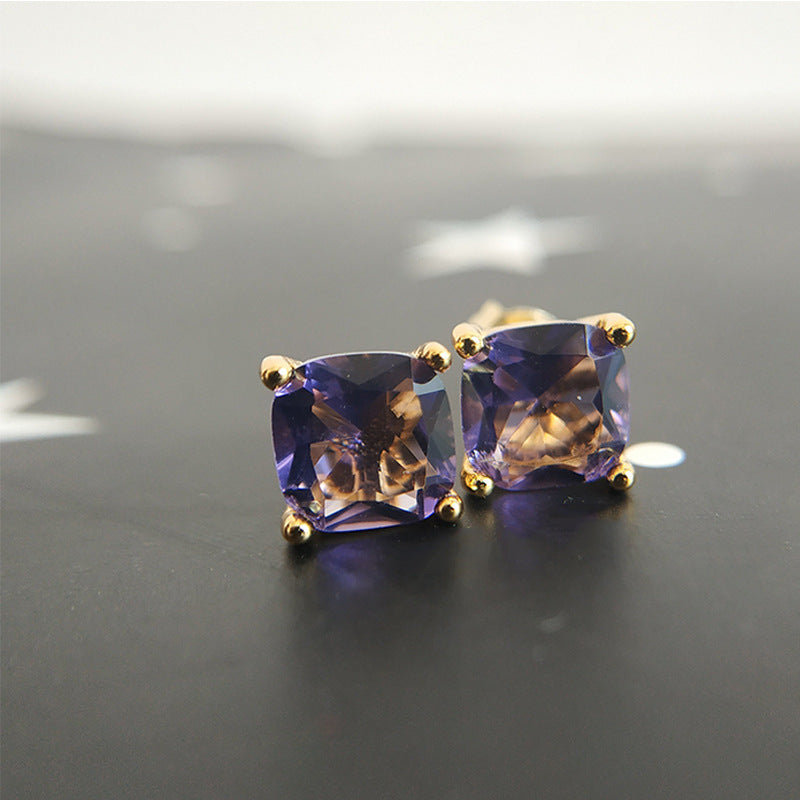 Amethyst Square Studs | Gold