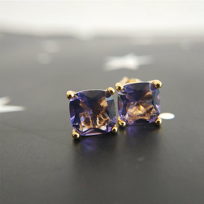 Amethyst Square Studs | Gold
