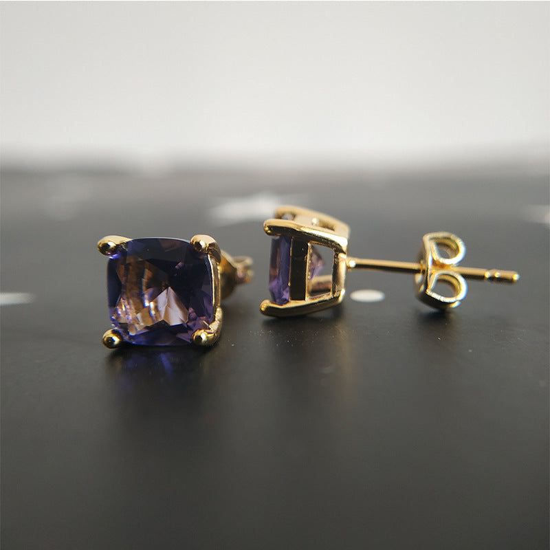 Amethyst Square Studs | Gold