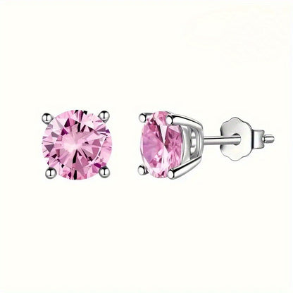 Pink Sapphire Round Studs | White Gold