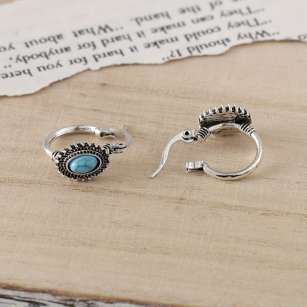 Turquoise Crest Hoop Earrings | White Gold