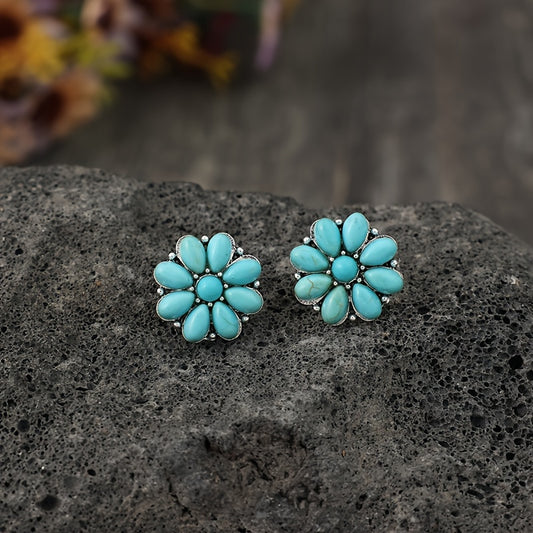 Serelith Turquoise Petal Studs | White Gold