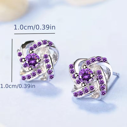 Purple Crystal Knot Earrings | White Gold