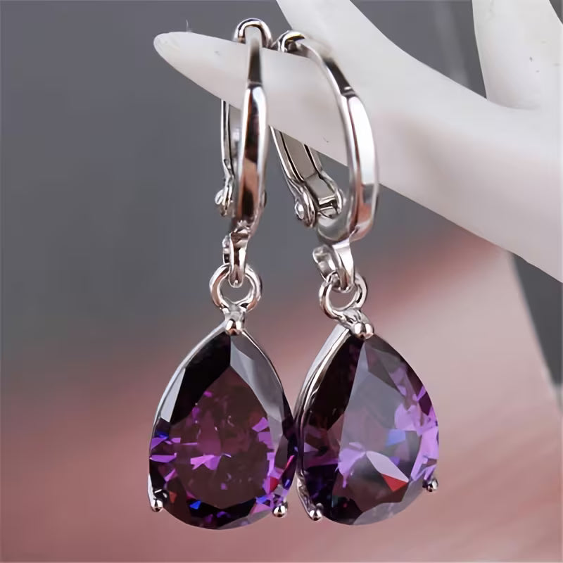 Amethyst Teardrop Earrings | White Gold