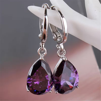 Amethyst Teardrop Earrings | White Gold