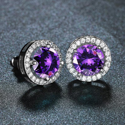 Amethyst Round Pave Studs | White Gold