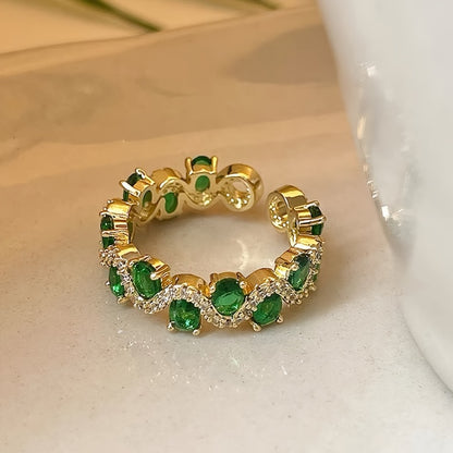 Calira Sparkling Emerald Open Ring | Gold