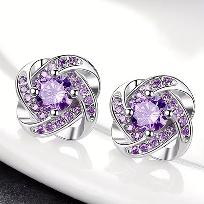 Purple Crystal Knot Earrings | White Gold