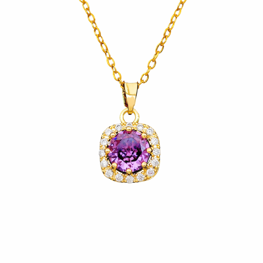 Amethyst Square Pave Necklace | Gold