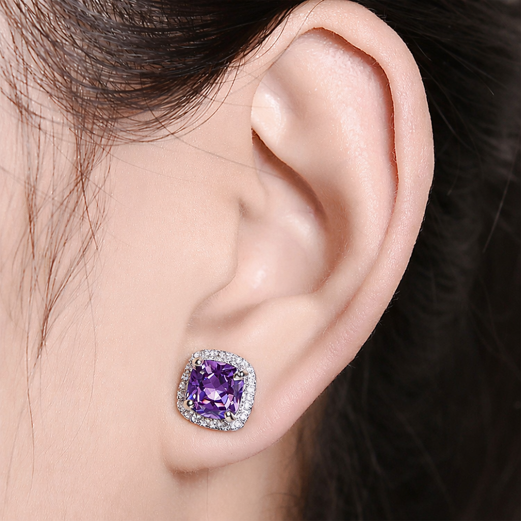 Amethyst Square Pave Studs | White Gold
