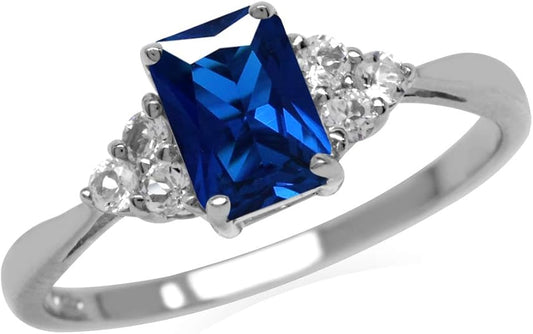 Octagon Cut Sapphire Ring | White Gold