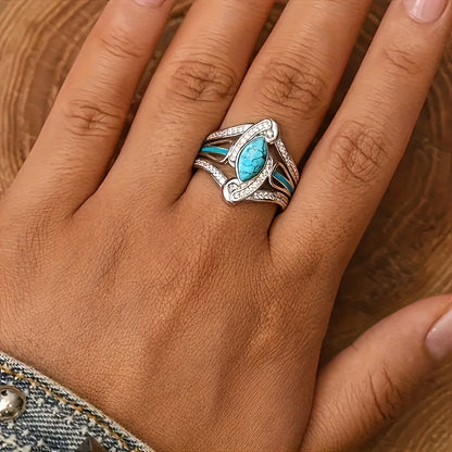 Turquoise Marquis Statement Ring | White Gold