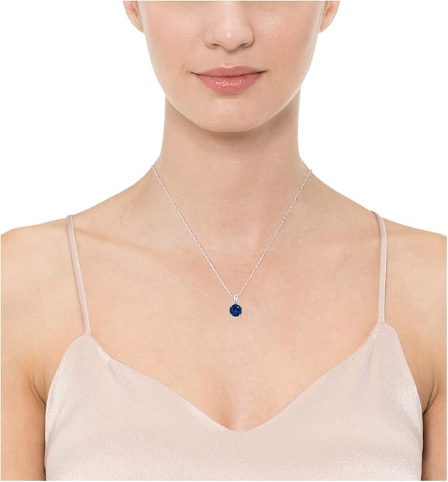 Round Cut Sapphire Necklace | White Gold