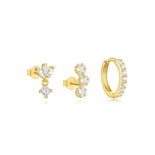 Trio Mila Essentials One-Sided Earrings Set | Gold