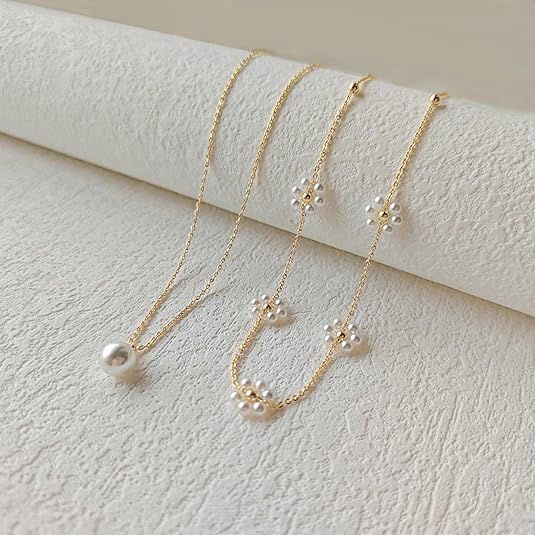 Floral Pearl Layered Necklace | Gold