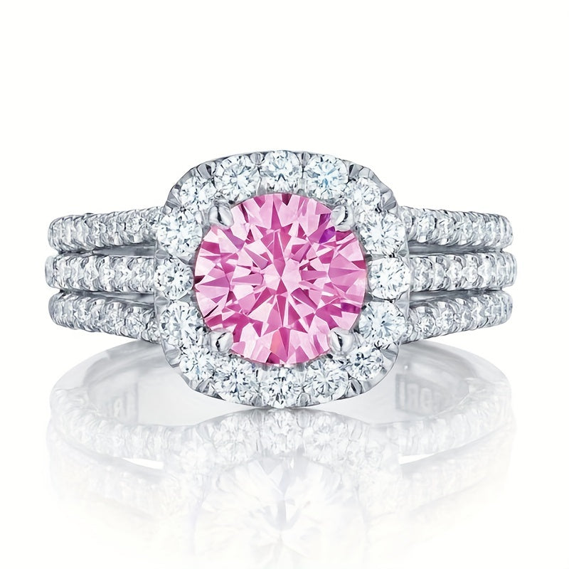 Blush Empress Halo Ring | White Gold