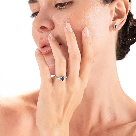 Octagon Cut Sapphire Ring | White Gold