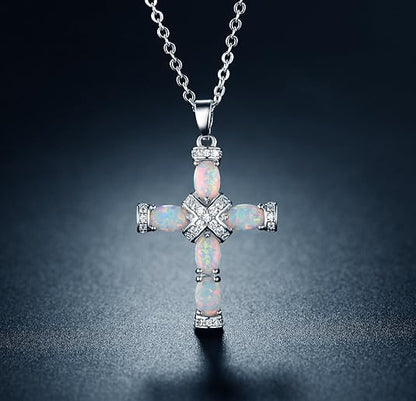 Lumen Opal Cross Necklace | Gold
