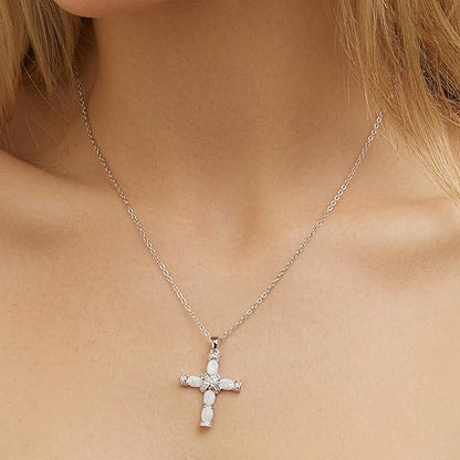 Lumen Opal Cross Necklace | Gold