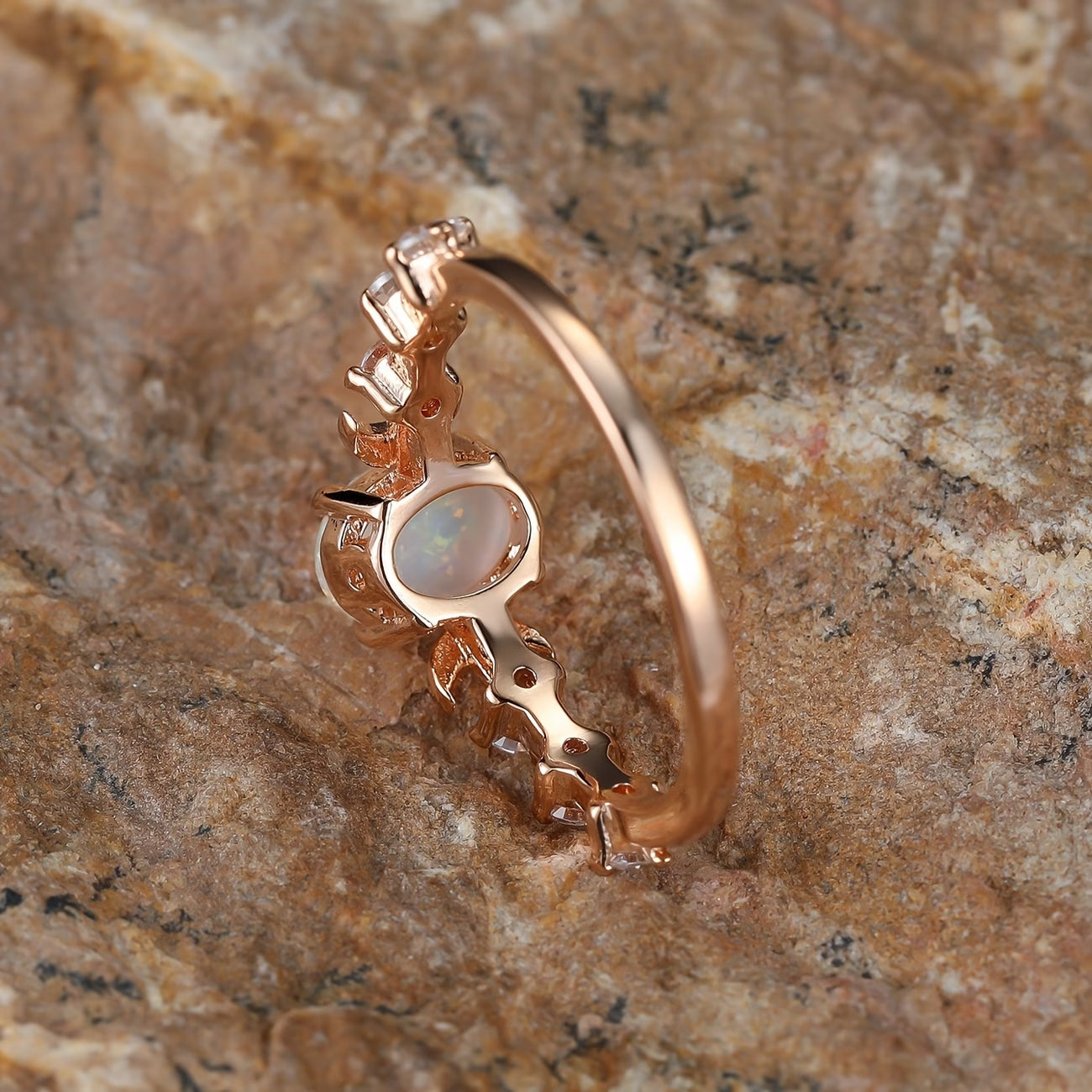 Opal Crescent Moon Ring | Rose Gold