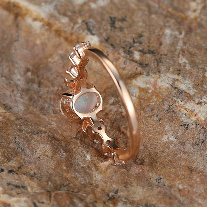 Opal Crescent Moon Ring | Rose Gold