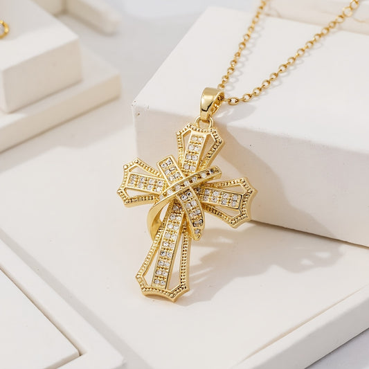 Radiant Cross Pendant Necklace | Gold
