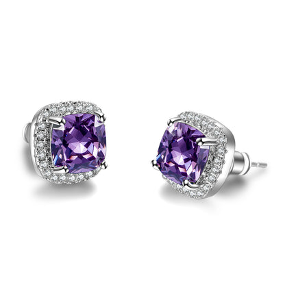 Amethyst Square Pave Studs | White Gold