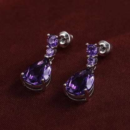 Amethyst Dewdrop Earrings | White Gold