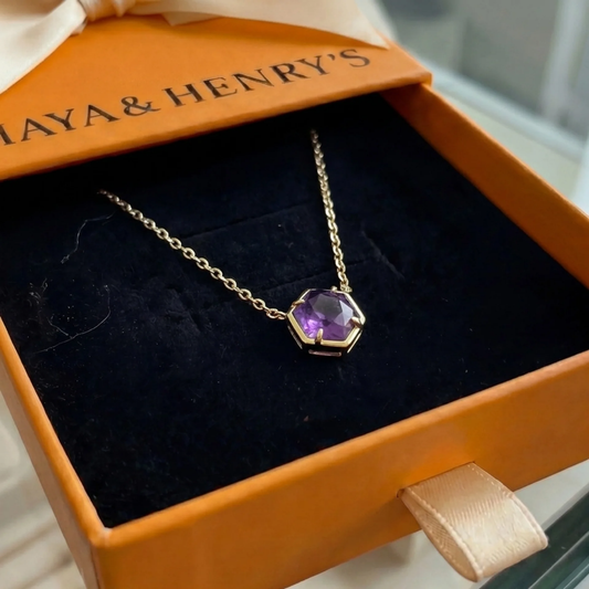Amethyst Bezel Pendant Necklace | Rose Gold
