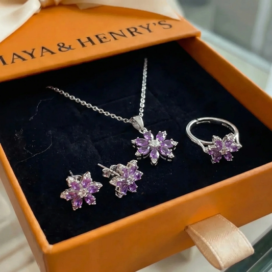 Amethyst Bloom Jewelry Set | White Gold