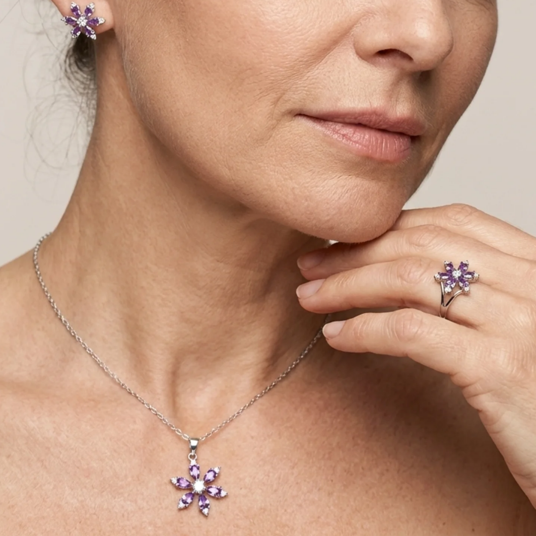 Amethyst Bloom Jewelry Set | White Gold