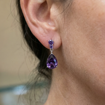 Amethyst Dewdrop Earrings | White Gold