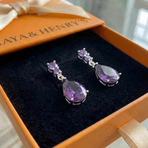 Amethyst Dewdrop Earrings | White Gold