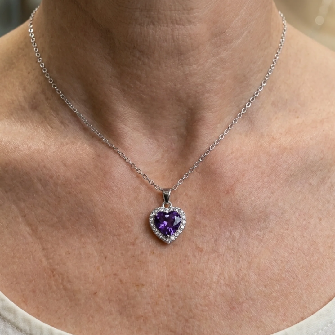 Amethyst Heart Radiance Necklace | White Gold
