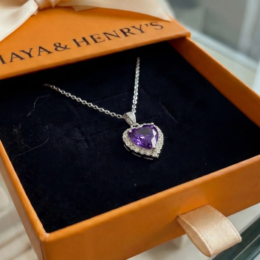 Amethyst Heart Radiance Necklace | White Gold