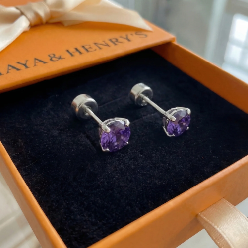 Amethyst Round Studs | White Gold