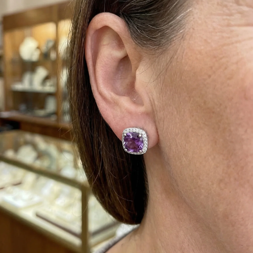 Amethyst Square Pave Studs | White Gold