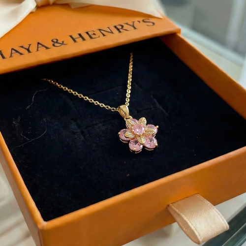 Amorea Pink Flower Necklace | Gold