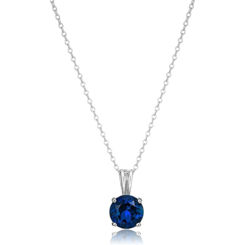 Round Cut Sapphire Necklace | White Gold