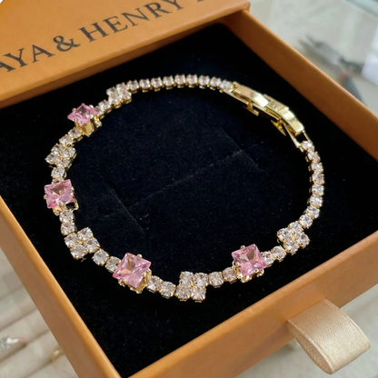 Blush Squares Tennis Bracelet | Gold