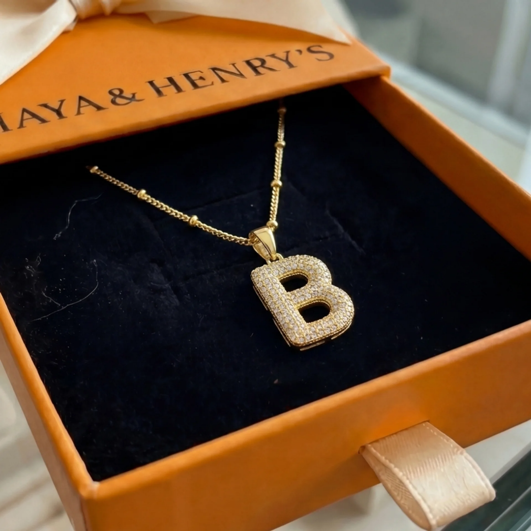 Bubble letter initial necklace set | Gold
