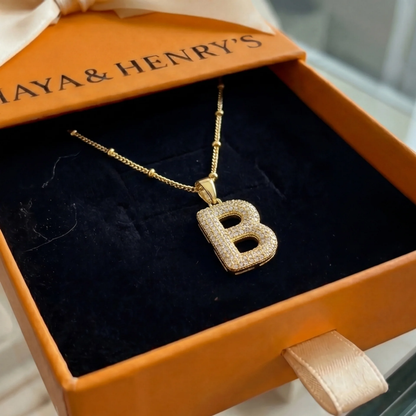 Bubble letter initial necklace set | Gold