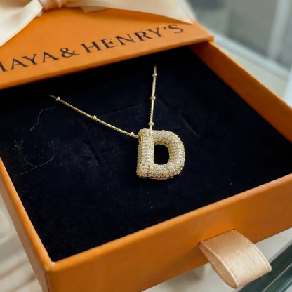Bubble letter initial necklace set | Gold