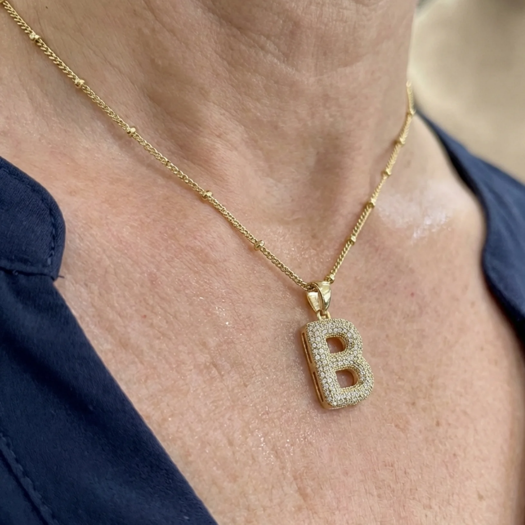 Bubble letter initial necklace set | Gold